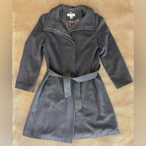 Preston & York Angora/Wool Coat Sz 6 Long Button Up Dark Grey Fully Lined